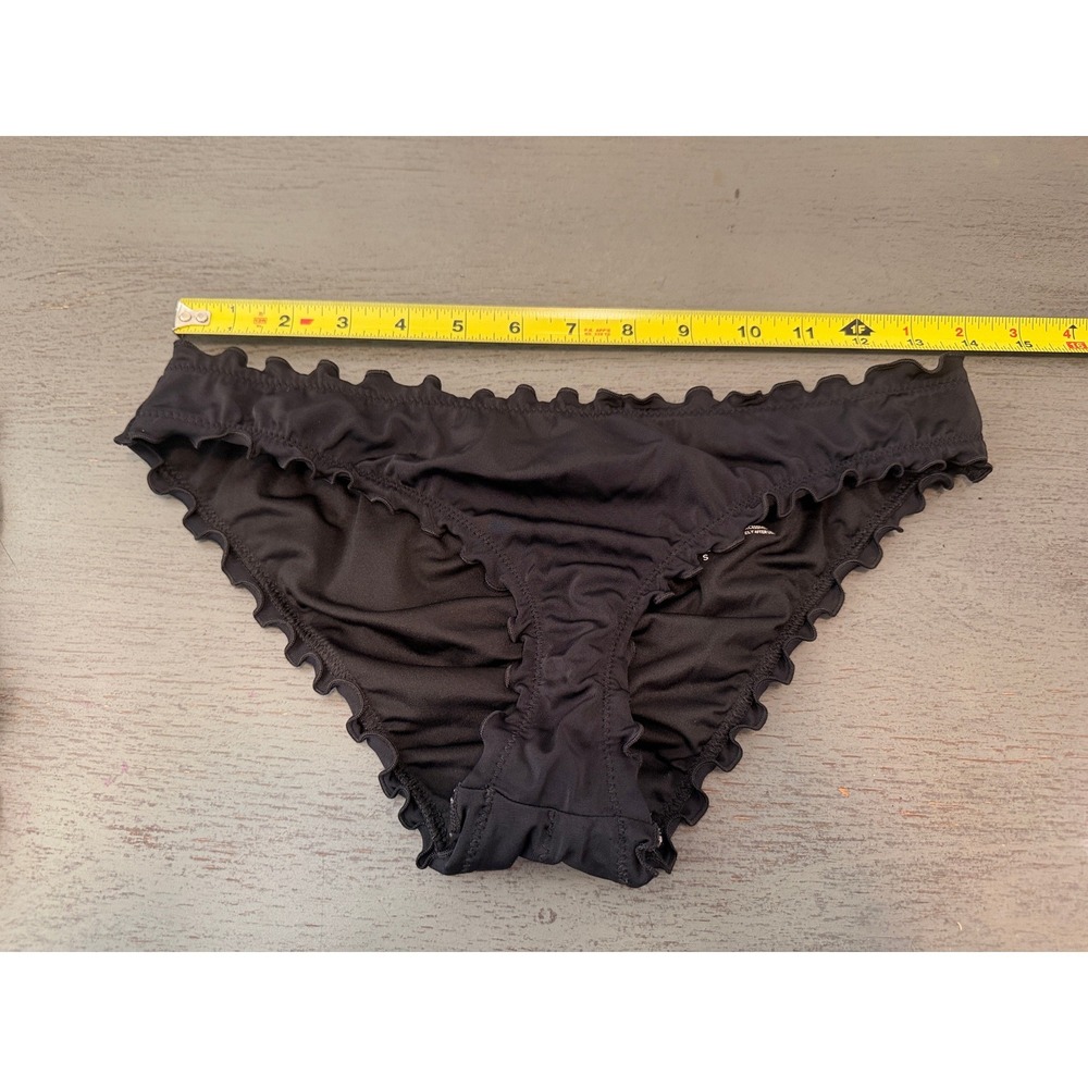 Shade & Shore Black Ruffle Ruched Back Bikini Bottom Swim Small